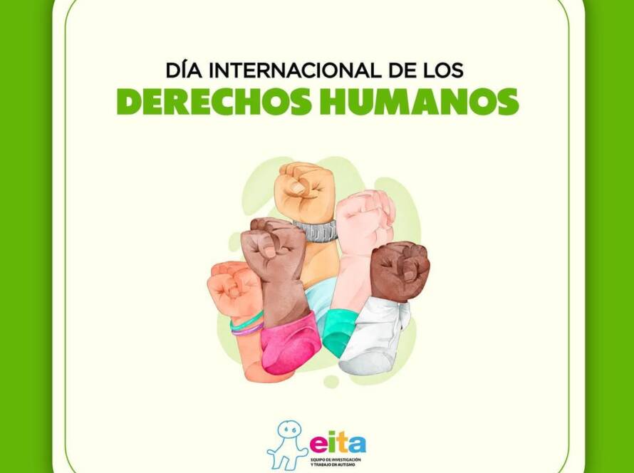 Imagen con varios puños alzados que dice "Día internacional de los derechos humanos"