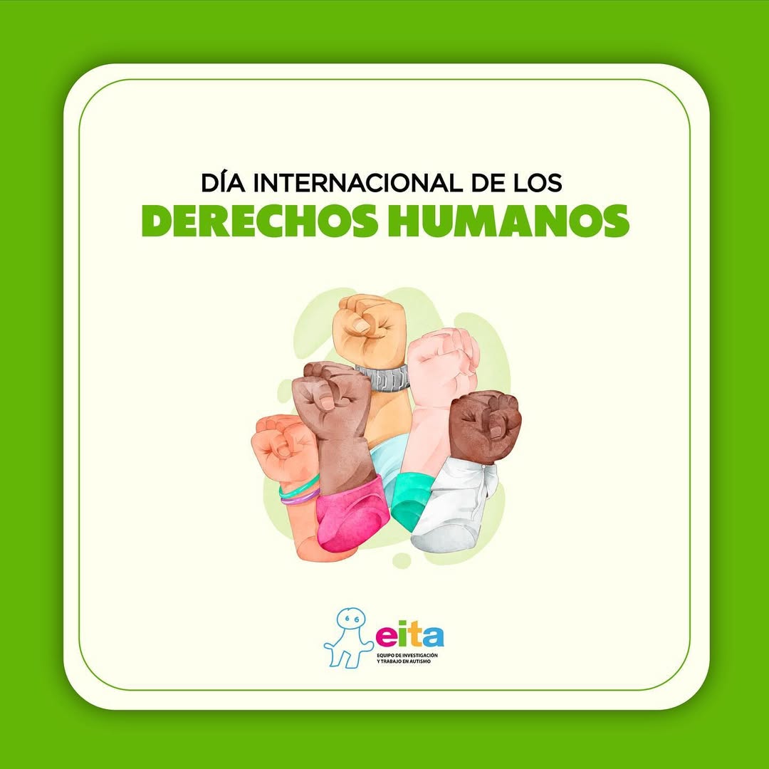 Imagen con varios puños alzados que dice "Día internacional de los derechos humanos"