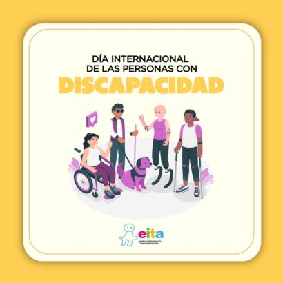 Ilustración de personas con diversas discapacidades en conjunto, junto con el título "Día internacional de las personas con discapacidad"