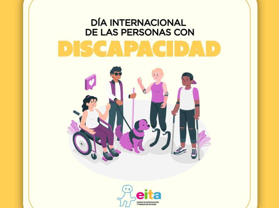 Ilustración de personas con diversas discapacidades en conjunto, junto con el título "Día internacional de las personas con discapacidad"