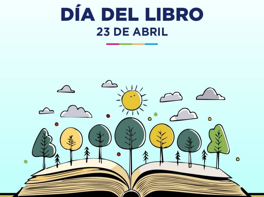 Imagen de un bosque pequeño que crece dentro de un libro abierto.