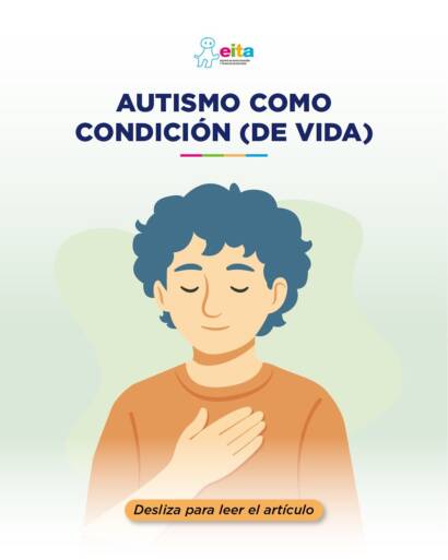 Un joven se toca el pecho con expresión de alivio. Es una ilustración con colores azul y naranja.