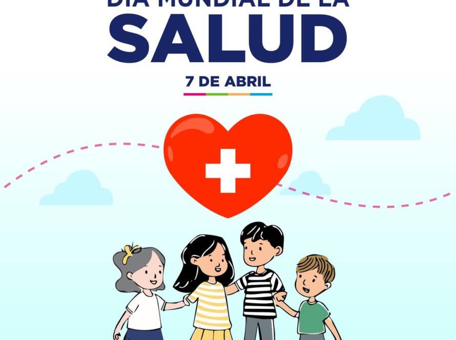 Unos cuatro jóvenes debajo de un corazón rojo con una cruz blanca
