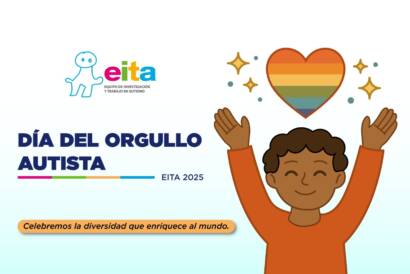 Imagen conmemorativa de un niño que levanta un corazón arcoiris.