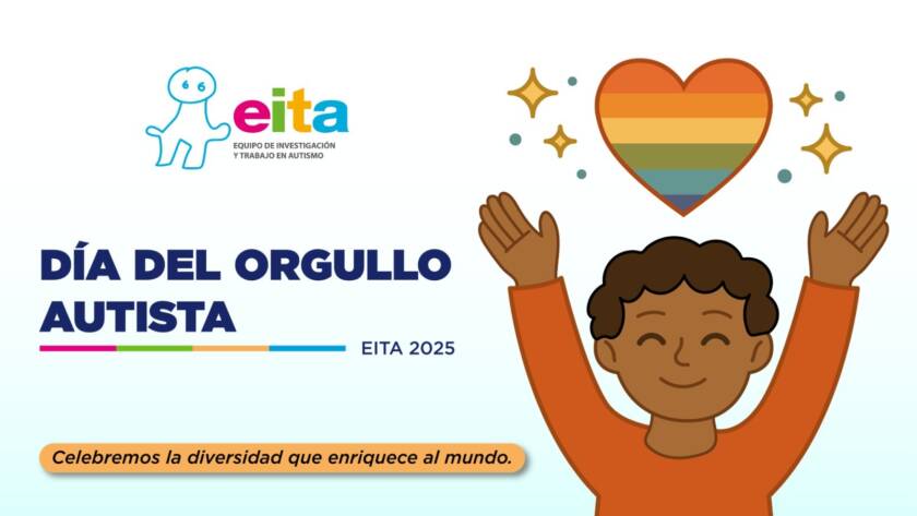 Imagen conmemorativa de un niño que levanta un corazón arcoiris.
