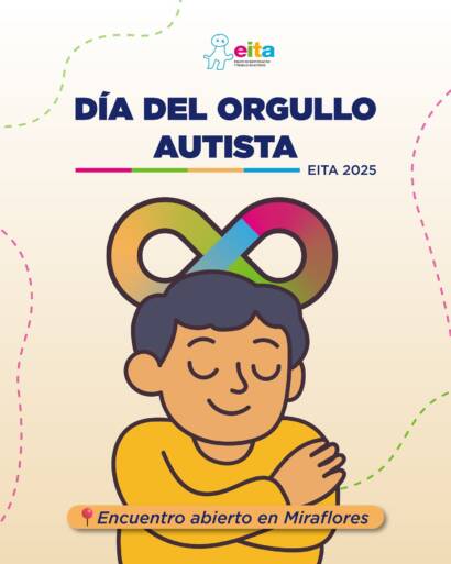 Panel para el día del orgullo autista con un chico que se abraza