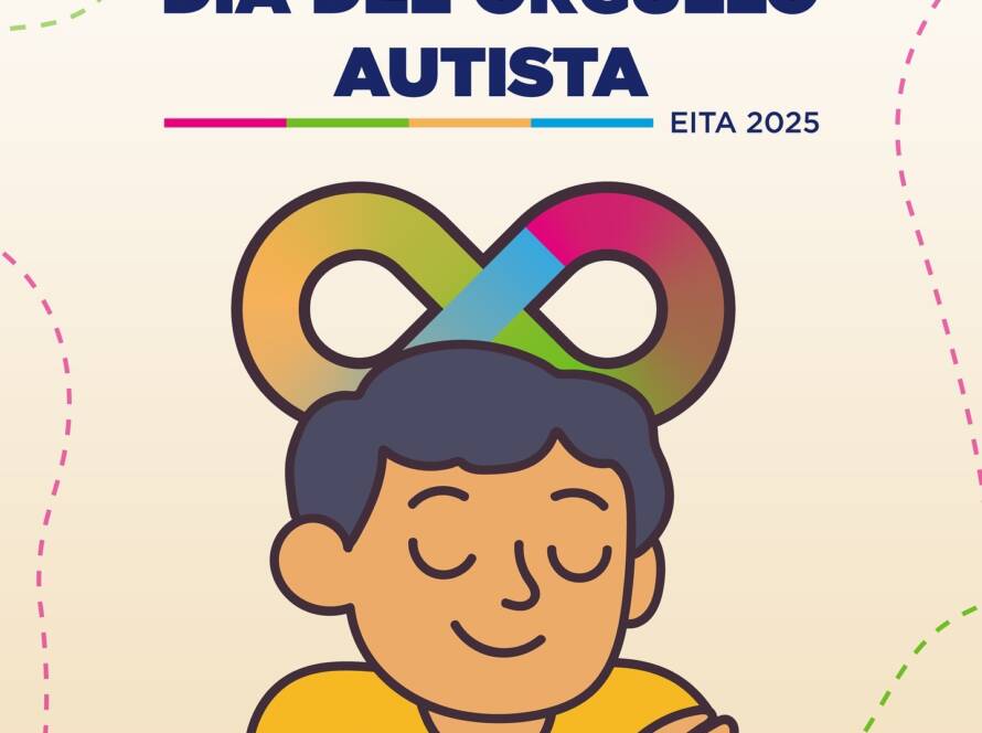 Panel para el día del orgullo autista con un chico que se abraza