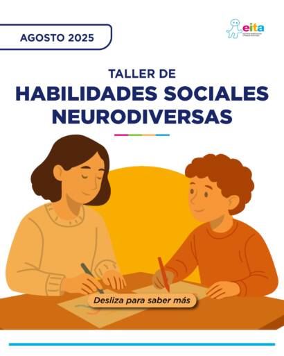 Imagen de una profesora dibujando junto con un joven. Arriba, está el título