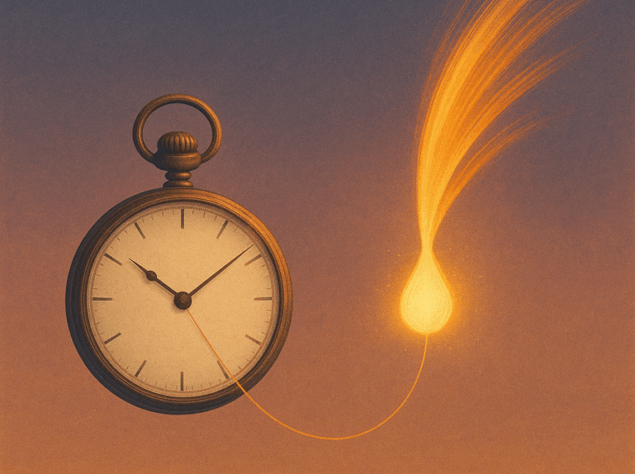 Un reloj de bolsillo al lado de una estrella fugaz.