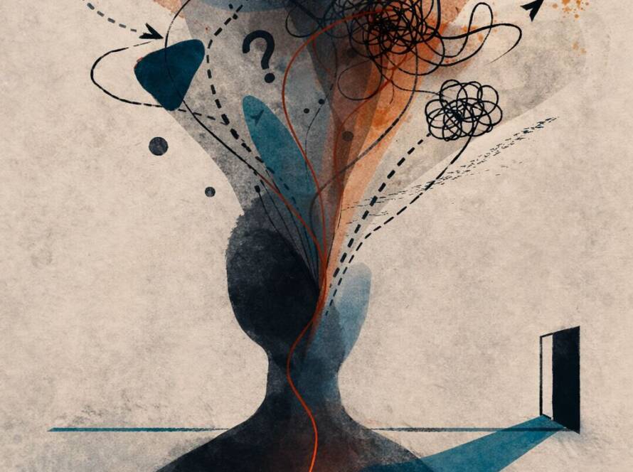 Dibujo abstracto de nubes oscuras que descienden al corazón de una persona